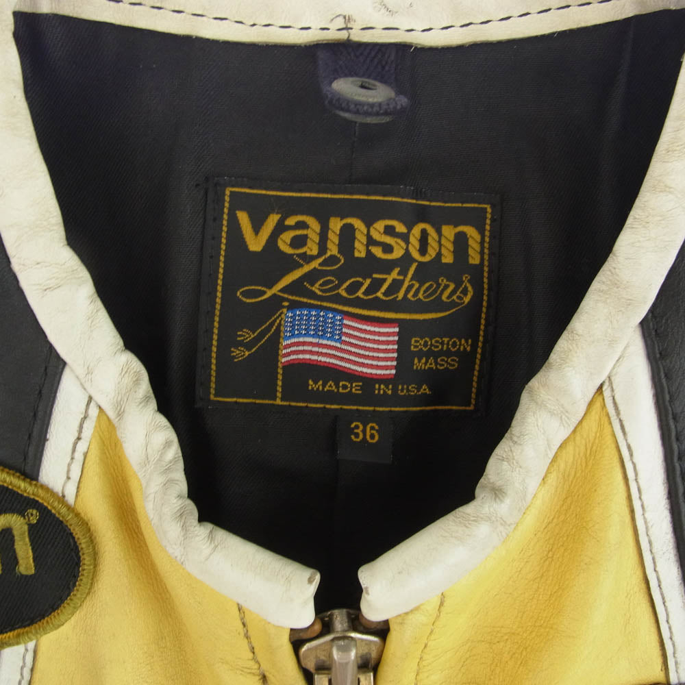 VANSON バンソン RJV レザー レーシング ジャケット ワンスター ワッペン ブラック系 36【中古】