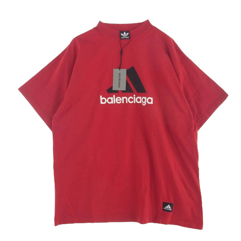 BALENCIAGA バレンシアガ 23SS 712398 TNVA6 × adidas アディダス ロゴ プリント オーバーサイズ 半袖 Tシャツ レッド系 3【新古品】【未使用】【中古】