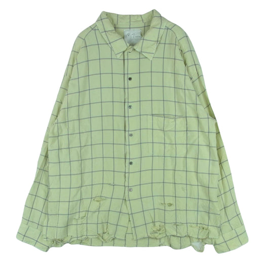 ANCELLM アンセルム 24SS ANC-SH28-A RAYON CHECK CRASH LS SHIRT MINT レーヨン チェック クラッシュ ダメージ加工 デストロイ 長袖 シャツ ライトグリーン系 グレー系 2【中古】
