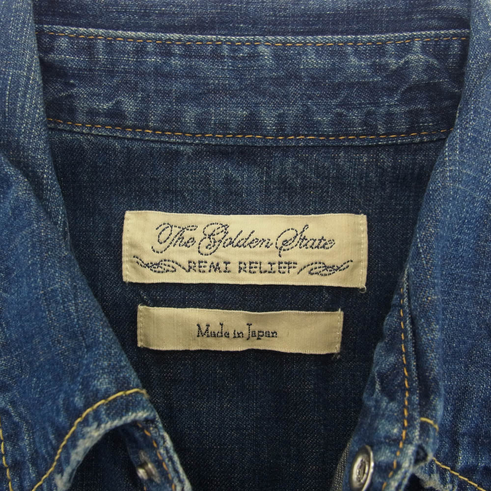 REMI RELIEF レミレリーフ デニム ウエスタン 長袖 シャツ インディゴブルー系 M【中古】