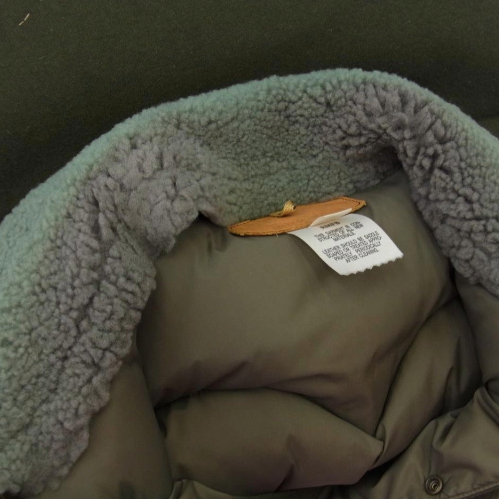 HYSTERIC GLAMOUR ヒステリックグラマー 0263AV02 × Rocky Mountain Featherbed ロッキーマウンテン フェザーベッド レザー切替 襟ボア ダウン ベスト カーキ系 M【中古】