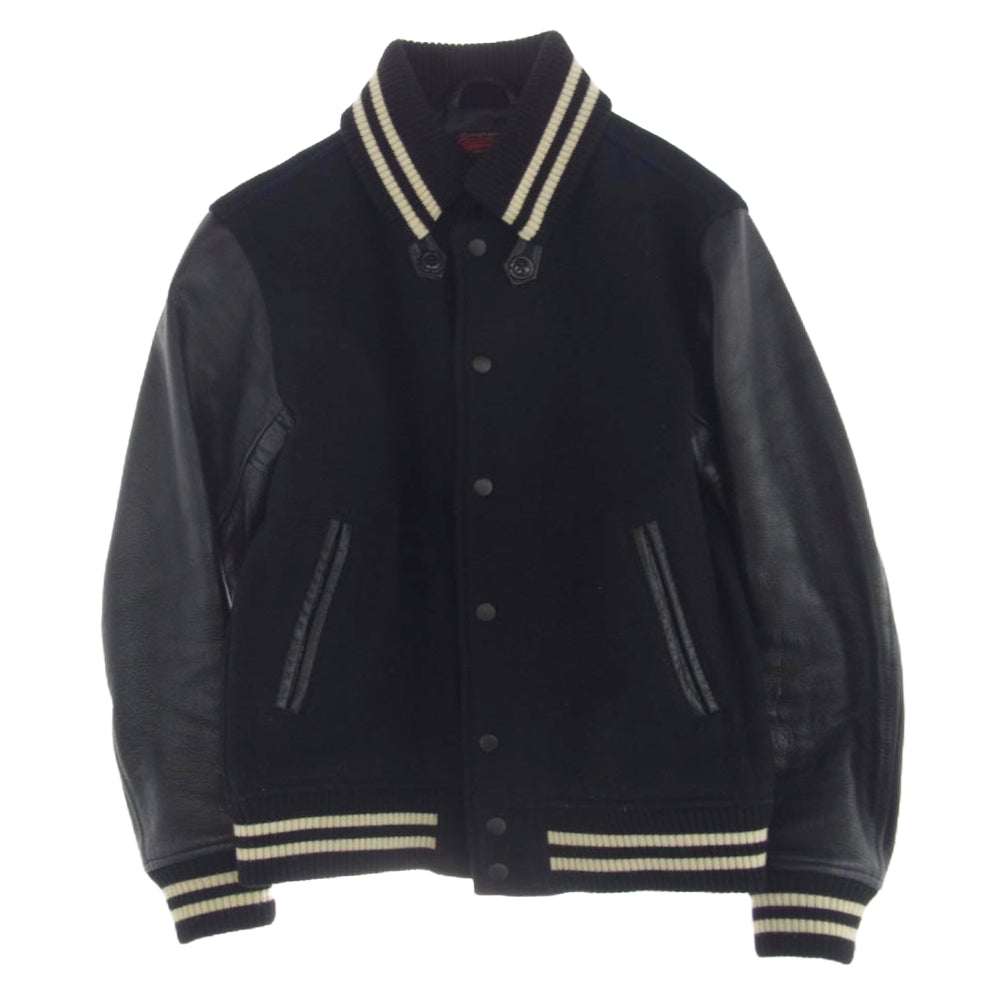 BEAMS ビームス レザー × メルトン スタジアム ジャケット スタジャン ブルゾン ブラック系 S【中古】