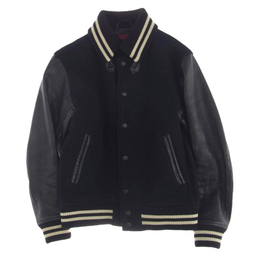 BEAMS ビームス レザー × メルトン スタジアム ジャケット スタジャン ブルゾン ブラック系 S【中古】