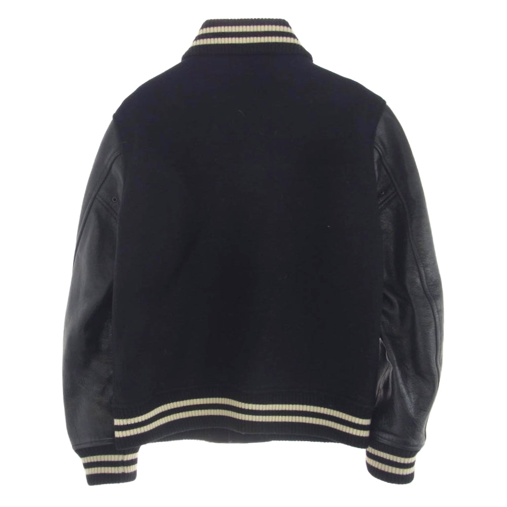 BEAMS ビームス レザー × メルトン スタジアム ジャケット スタジャン ブルゾン ブラック系 S【中古】