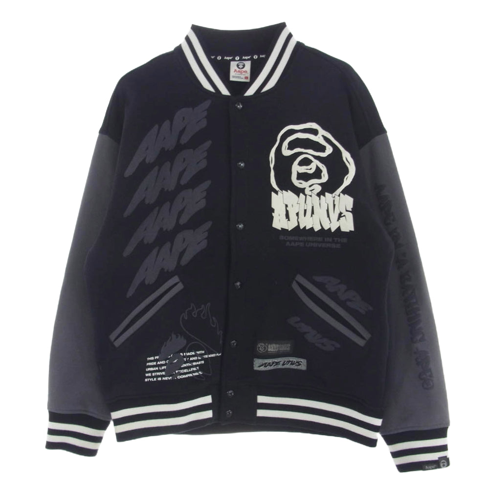 A BATHING APE アベイシングエイプ AAPSWM3952XXJ AAPE SWEAT STADIUM JACKET スウェット スタジャン ブラック グレー L ブラック系 L【中古】