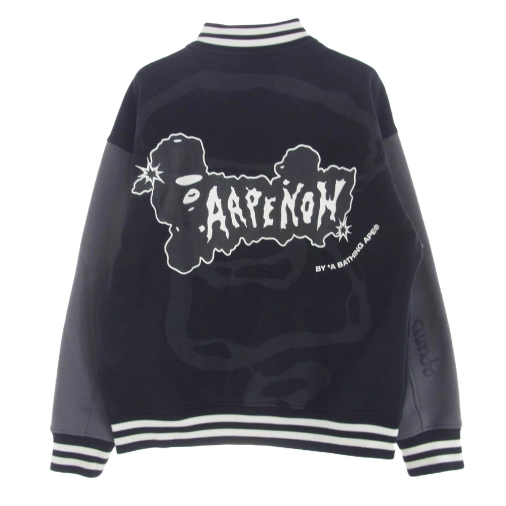 A BATHING APE アベイシングエイプ AAPSWM3952XXJ AAPE SWEAT STADIUM JACKET スウェット スタジャン ブラック グレー L ブラック系 L【中古】