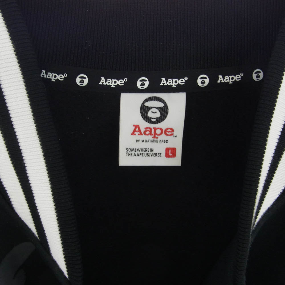 A BATHING APE アベイシングエイプ AAPSWM3952XXJ AAPE SWEAT STADIUM JACKET スウェット スタジャン ブラック グレー L ブラック系 L【中古】
