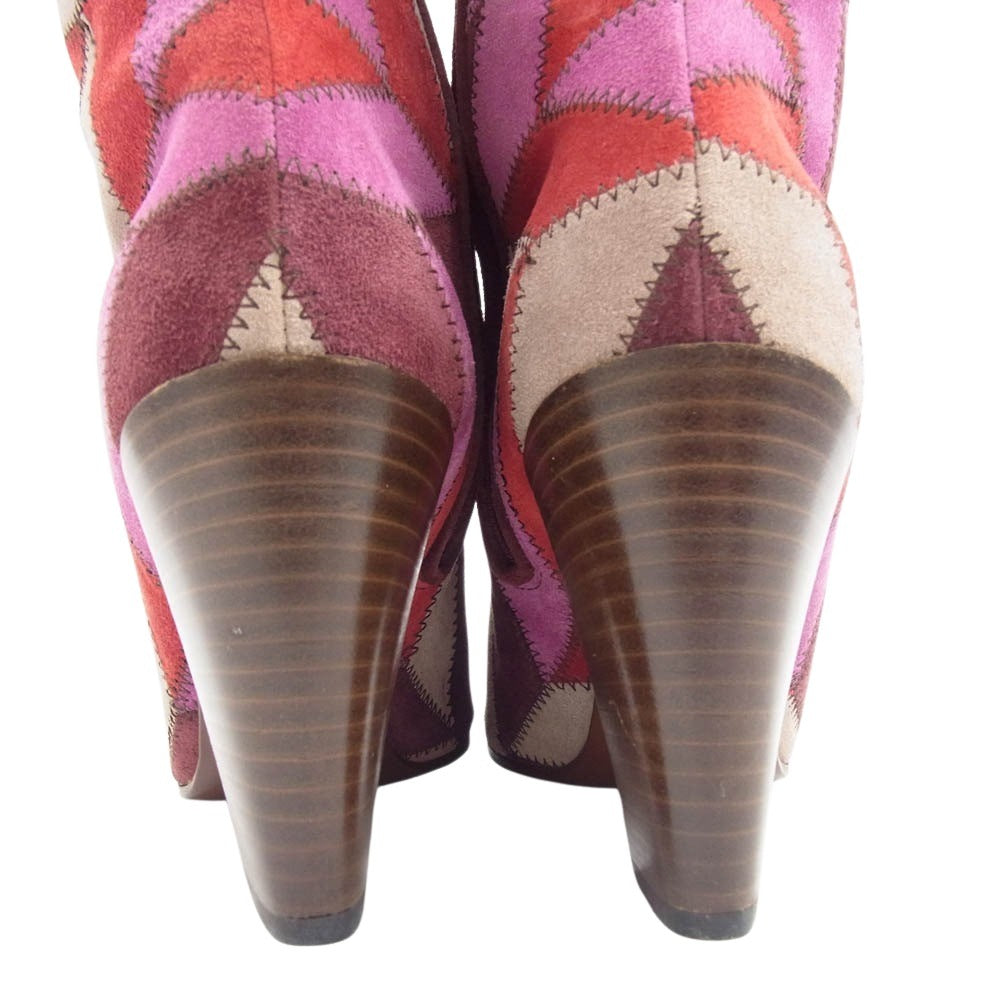 MIUMIU ミュウミュウ パッチワーク 13ホール ヒールブーツ ワインレッド系 ピンク系 36【中古】