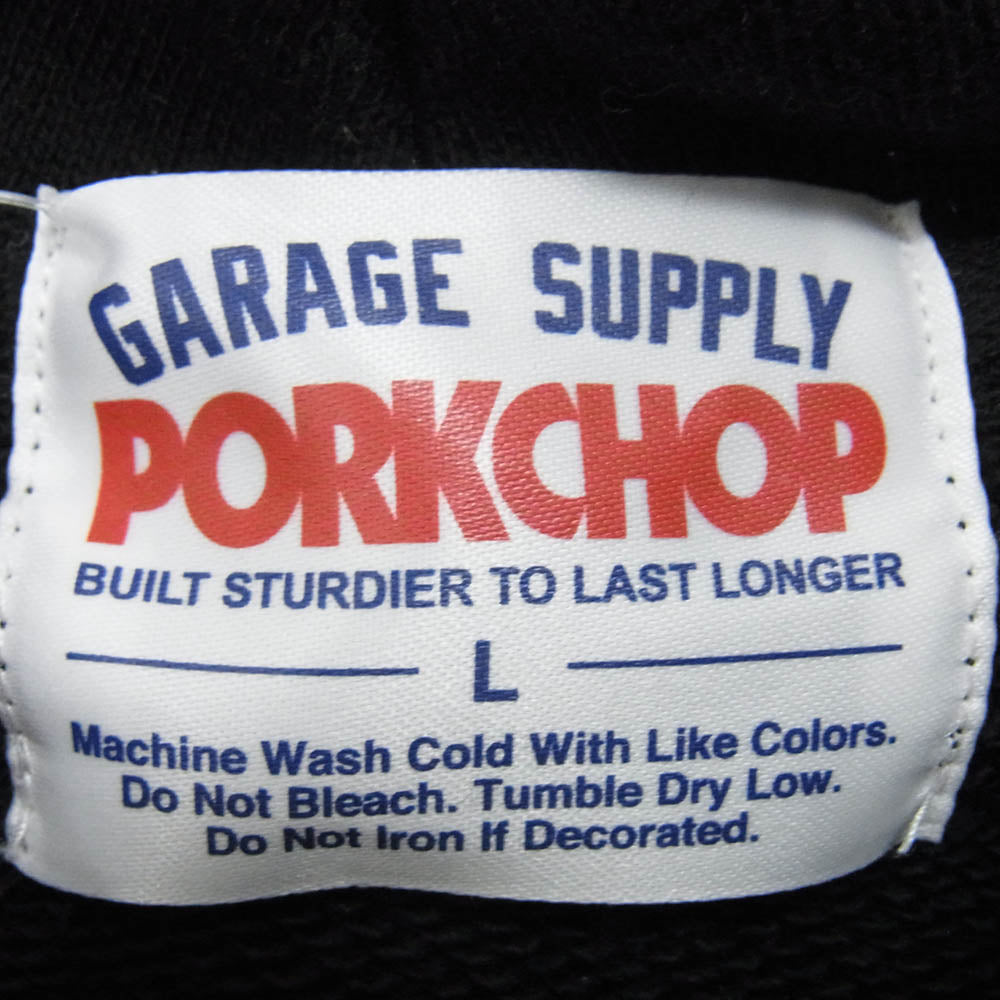 PORKCHOP ポークチョップ カレッジ ロゴ プリント プルオーバー パーカー ブラック系 L【中古】