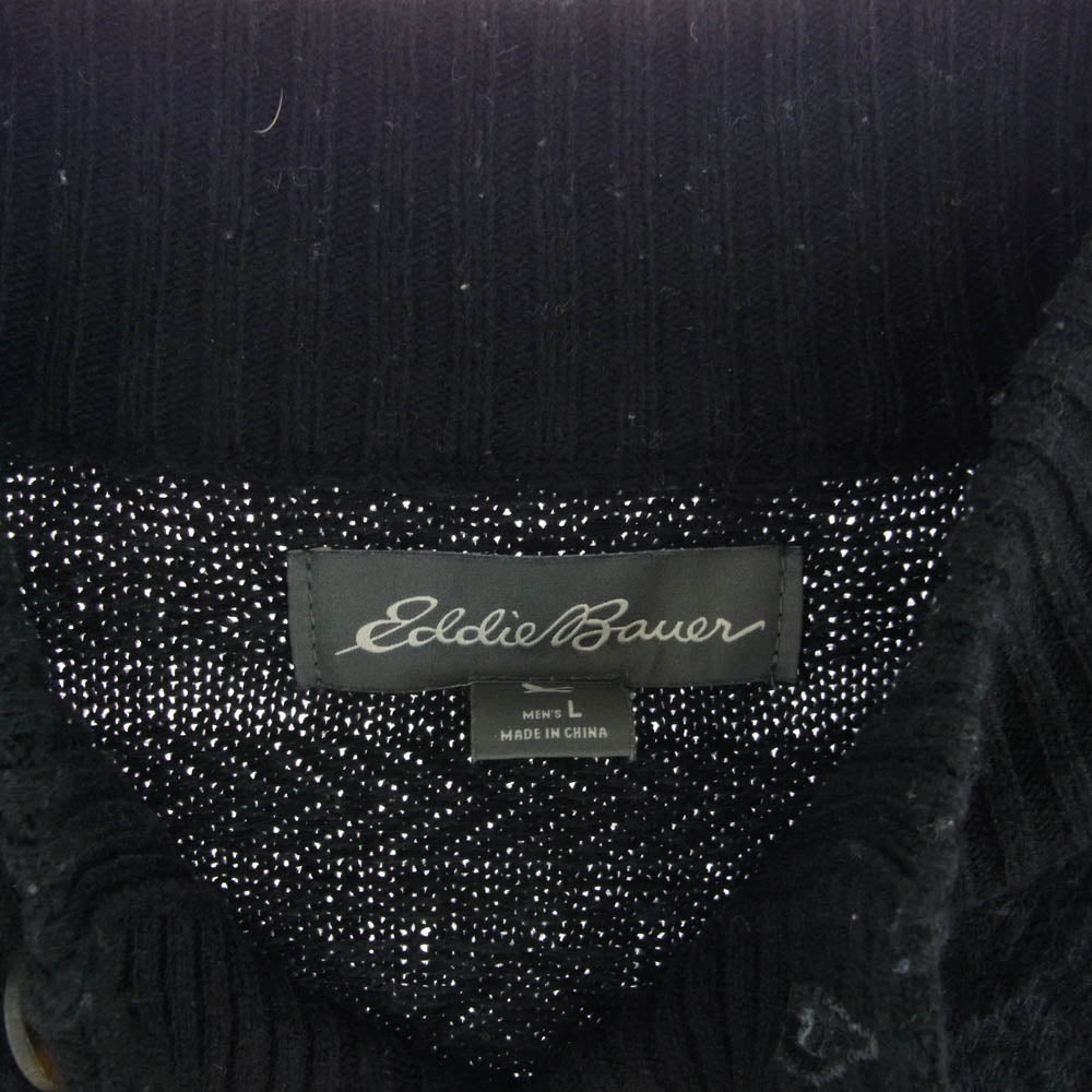 Eddie Bauer エディー・バウアー ノルディック ハイネック カーディガン ブラック系 グレー系 L【中古】