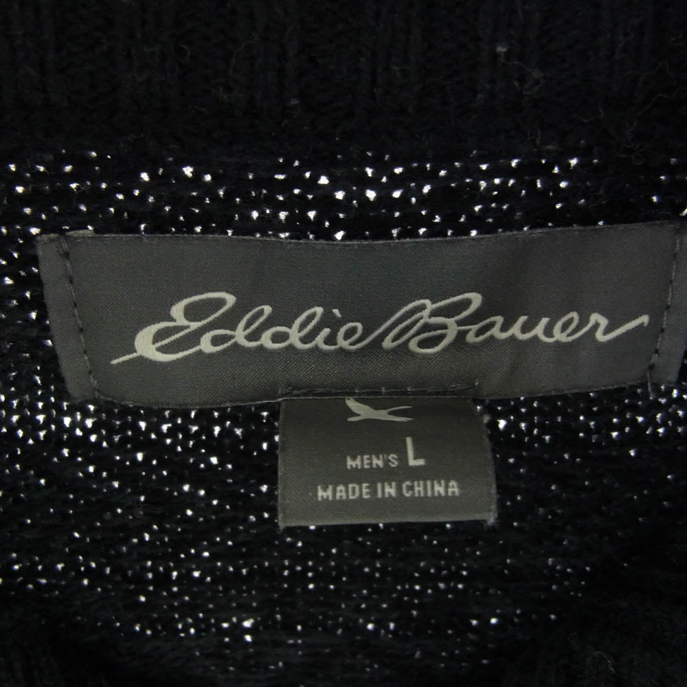 Eddie Bauer エディー・バウアー ノルディック ハイネック カーディガン ブラック系 グレー系 L【中古】