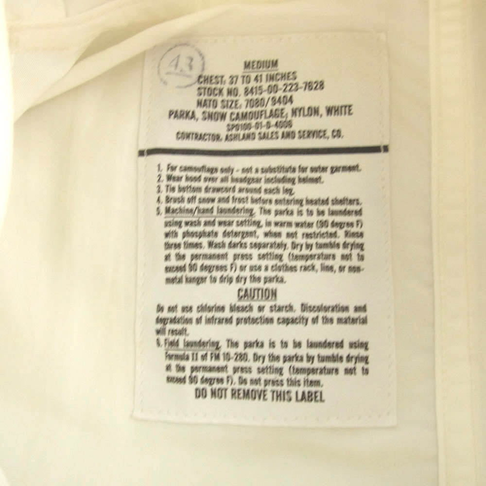 ヴィンテージ SP0100-01-D-4006 US ARMY 米軍 実物 00s SNOW PARKA PANT スノーパーカ パンツ セットアップ 上下セット ホワイト系 M パンツS【中古】