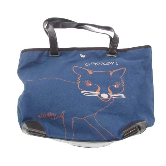 Anya Hindmarch アニヤ・ハインドマーチ CANVAS TOTE キャンバス トート バッグ ネイビー系【中古】
