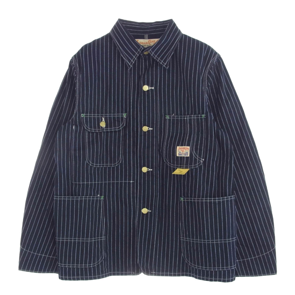 SUGAR CANE シュガーケーン SC15658 9oz. WABASH STRIPE WORK COAT ウォバッシュストライプ カバーオール ジャケット ネイビー系 38【美品】【中古】