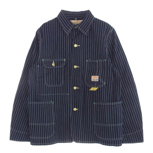 SUGAR CANE シュガーケーン SC15658 9oz. WABASH STRIPE WORK COAT ウォバッシュストライプ カバーオール ジャケット ネイビー系 38【美品】【中古】