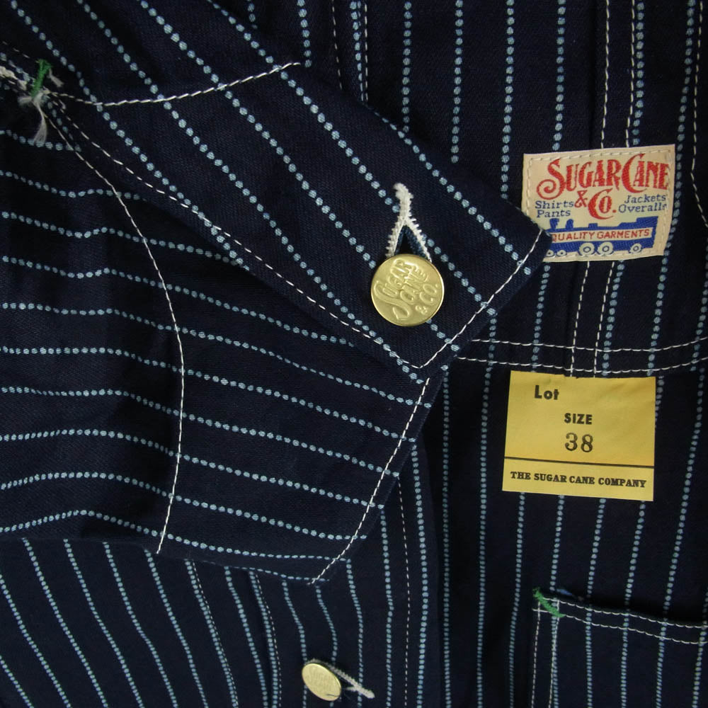 SUGAR CANE シュガーケーン SC15658 9oz. WABASH STRIPE WORK COAT ウォバッシュストライプ カバーオール ジャケット ネイビー系 38【美品】【中古】