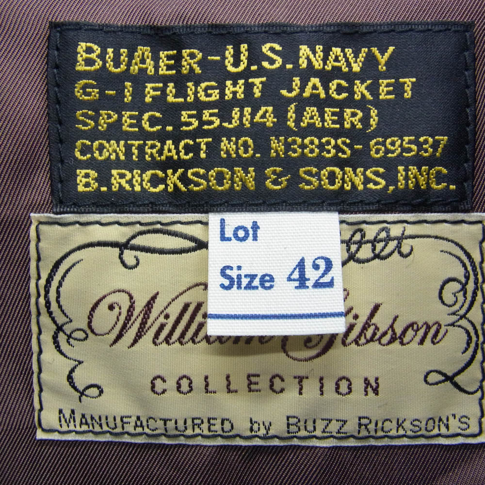Buzz Rickson's バズリクソンズ BR80597 WILLIAM GIBSON COLLECTION Type BLACK G-1 ウィリアム ギブソン レザー フライト ジャケット ブラック系 42【極上美品】【中古】