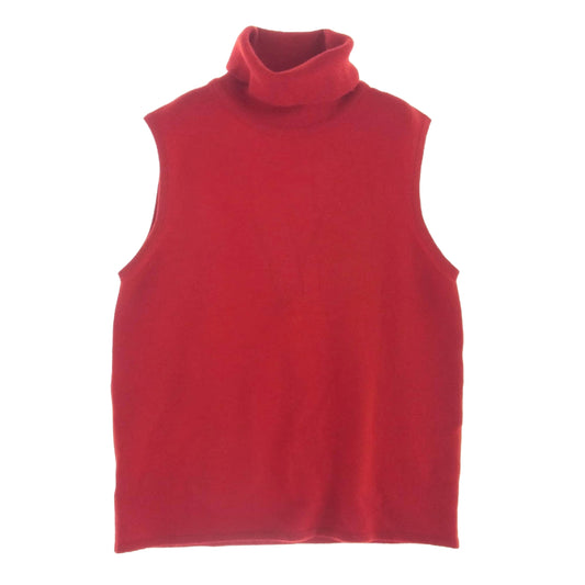 HERMES エルメス スコットランド製 カシミヤ 100% スコットランド カシミヤ チャーム付 ノースリーブ ハイネック ニット レッド系 S【中古】