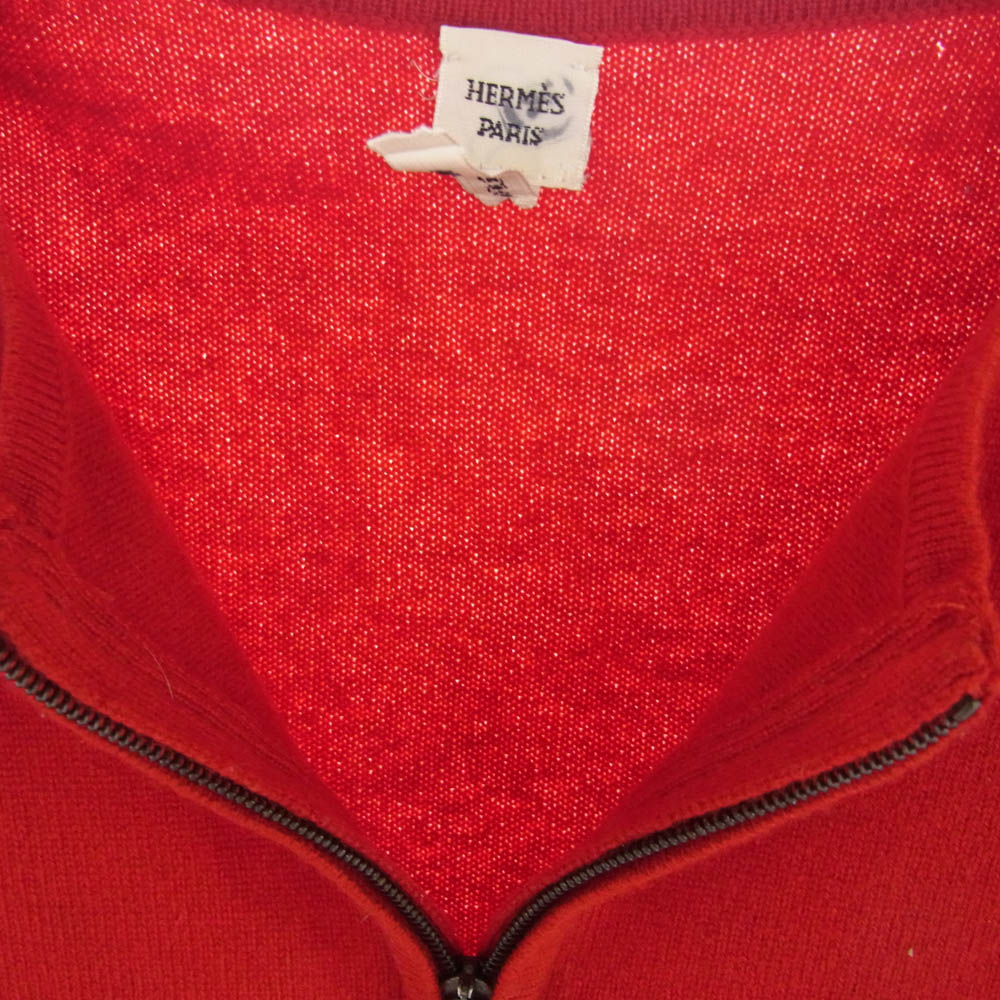 HERMES エルメス スコットランド製 カシミヤ 100% カデナ チャーム付 ジップ ニット レッド系 S【中古】