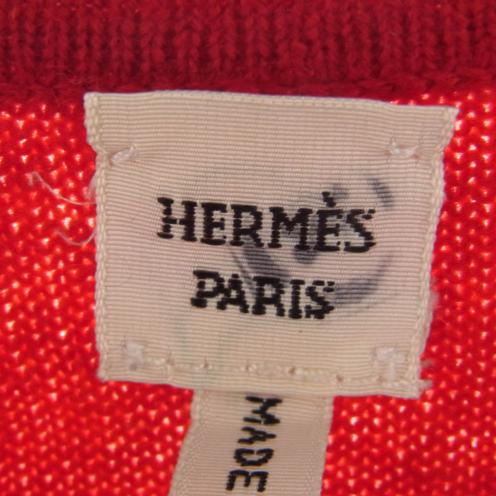 HERMES エルメス スコットランド製 カシミヤ 100% カデナ チャーム付 ジップ ニット レッド系 S【中古】