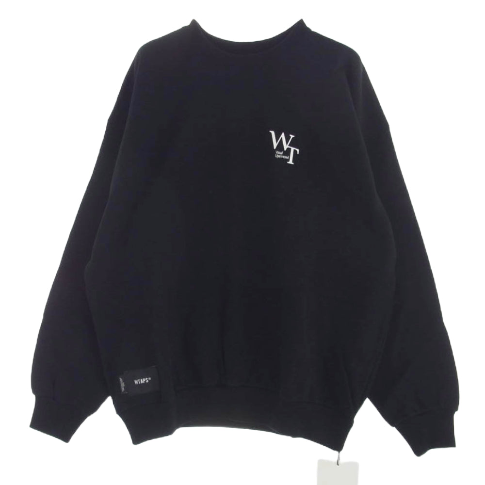 WTAPS ダブルタップス 22AW 222ATDT-CPM02S LOCKS SWEATER COTTON ロゴ プリント クルーネック スウェット ブラック系 3【中古】
