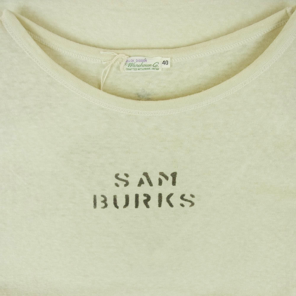 WAREHOUSE ウエアハウス 4091 USN SKIVVY SHIRTS SAM BURKS ステンシル プリント 半袖 Tシャツ ベージュ系 40【美品】【中古】