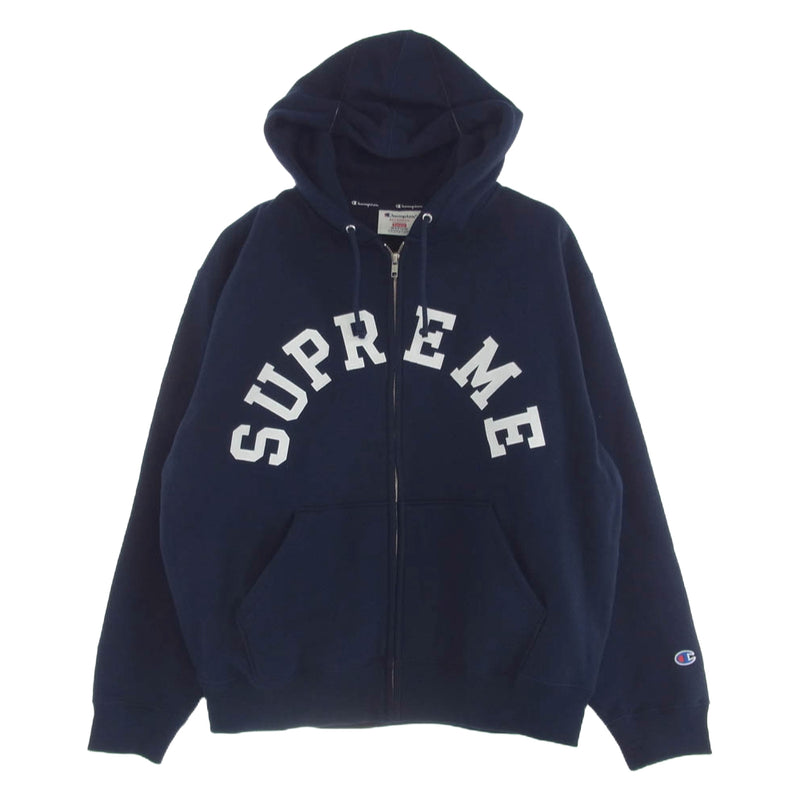 Supreme シュプリーム 24SS × Champion Zip Up Hooded Sweatshirt チャンピオン ジップ フーディー パーカー ネイビー系 M【極上美品】【中古】