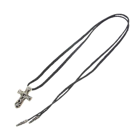 CHROME HEARTS クロムハーツ（原本無） VULCAN CROSS SM BC スモール バルカン クロス Wレザー ブレイド ネックレス シルバー系 ブラック系【中古】