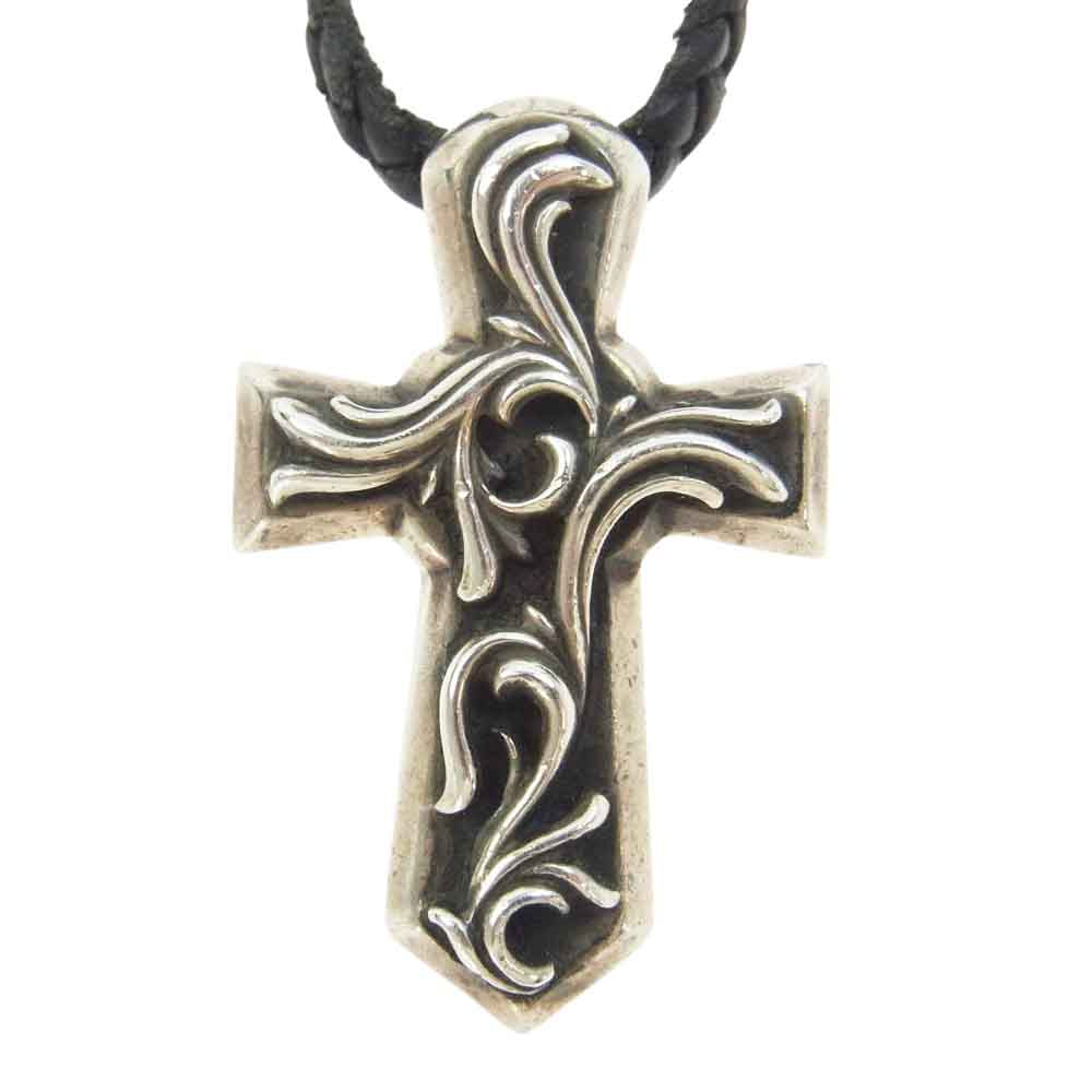 CHROME HEARTS クロムハーツ（原本無） VULCAN CROSS SM BC スモール バルカン クロス Wレザー ブレイド ネックレス シルバー系 ブラック系【中古】
