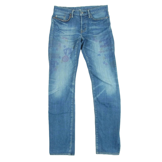 HYSTERIC GLAMOUR ヒステリックグラマー 0233AP07 ガール プリント スタッズ ストレート デニム パンツ インディゴブルー系 30【中古】