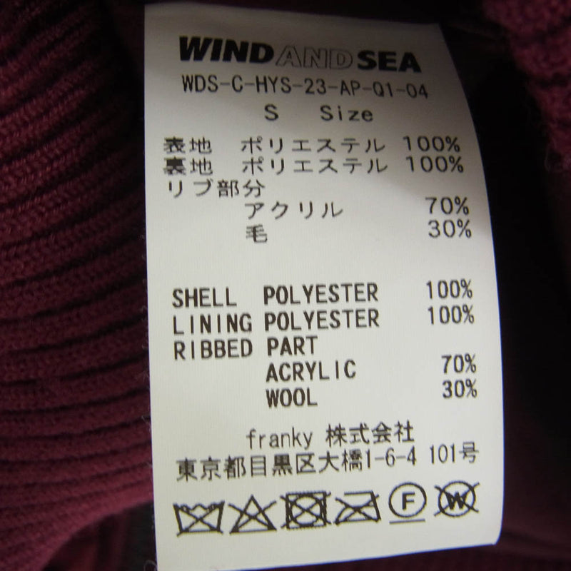 HYSTERIC GLAMOUR ヒステリックグラマー × WIND AND SEA ウィンダンシー 22AW WDS-C-HYS-23-AP-Q1-04 ベロア ボンバー ジャケット ワインレッド系 S【美品】【中古】