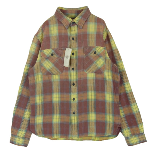 RRL ダブルアールエル チェック柄 フランネル 長袖 シャツ レッド系 オレンジ系 イエロー系 M【新古品】【未使用】【中古】