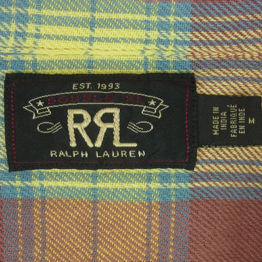 RRL ダブルアールエル チェック柄 フランネル 長袖 シャツ レッド系 オレンジ系 イエロー系 M【新古品】【未使用】【中古】