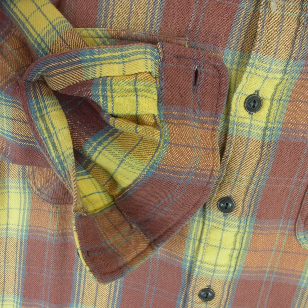 RRL ダブルアールエル チェック柄 フランネル 長袖 シャツ レッド系 オレンジ系 イエロー系 M【新古品】【未使用】【中古】