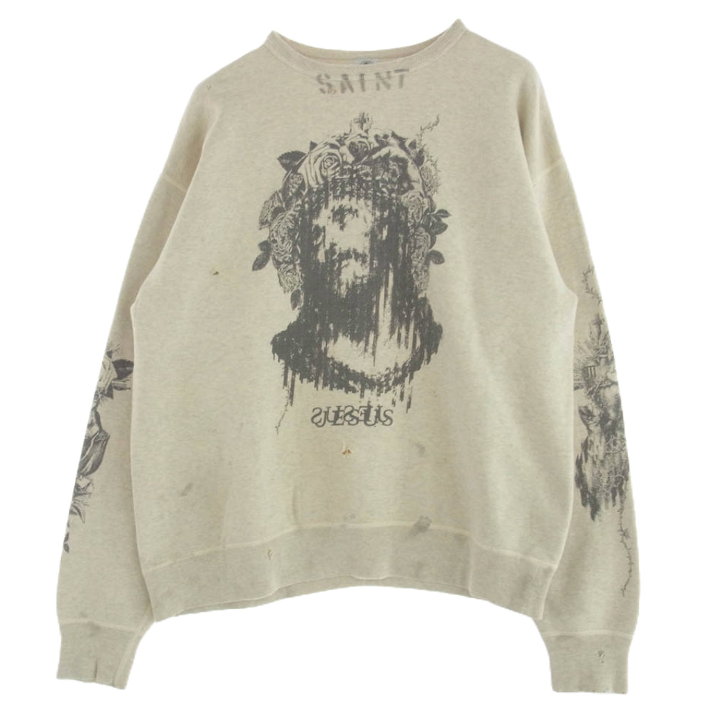 SAINT MICHAEL セントマイケル SM-S22-0000-078 Saint Mxxxxxx KAWAMURA KOSUKE SWEAT 河村康輔 聖母 グラフィック スウェットシャツ オフホワイト系 XL【中古】