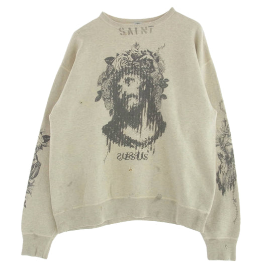 SAINT MICHAEL セントマイケル SM-S22-0000-078 Saint Mxxxxxx KAWAMURA KOSUKE SWEAT 河村康輔 聖母 グラフィック スウェットシャツ オフホワイト系 XL【中古】