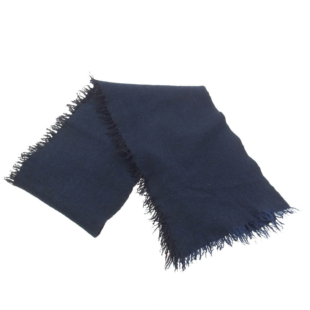 Yohji Yamamoto POUR HOMME ヨウジヤマモトプールオム ウール マフラー フリンジ ストール ネイビー系【中古】