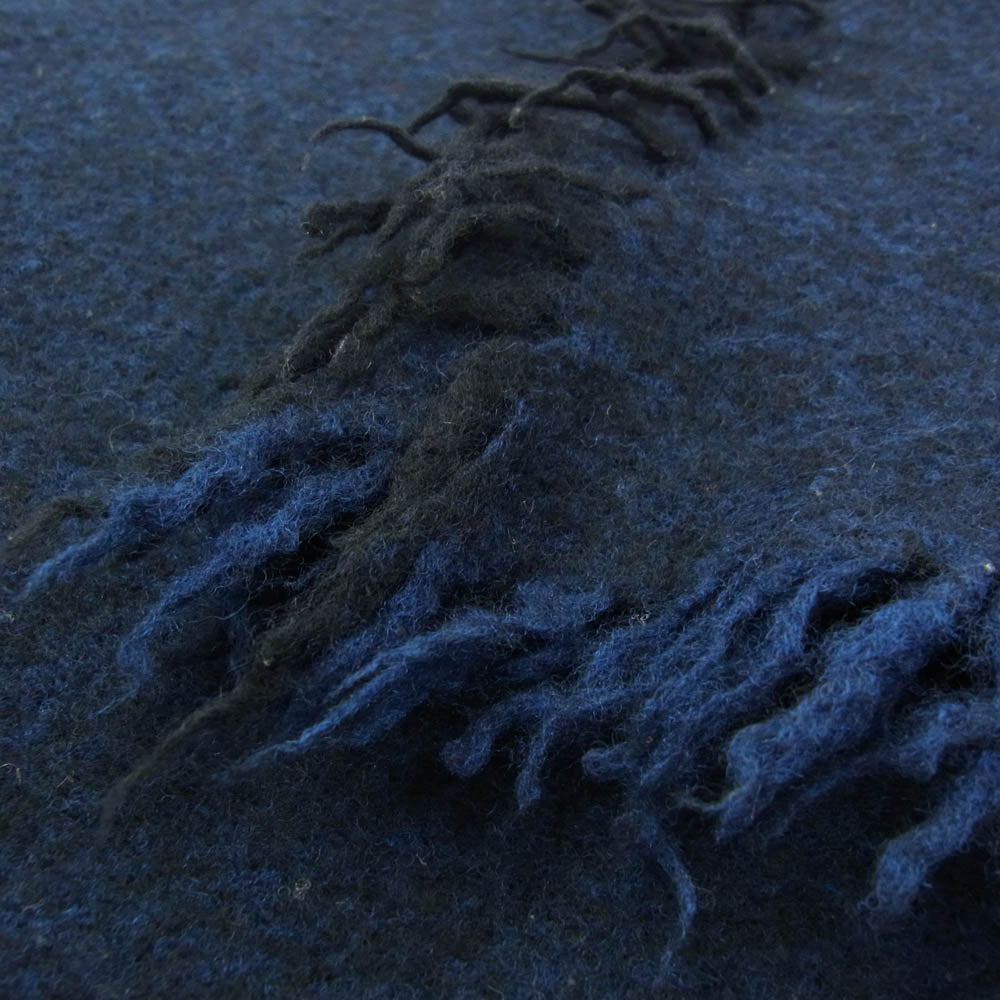 Yohji Yamamoto POUR HOMME ヨウジヤマモトプールオム ウール マフラー フリンジ ストール ネイビー系【中古】