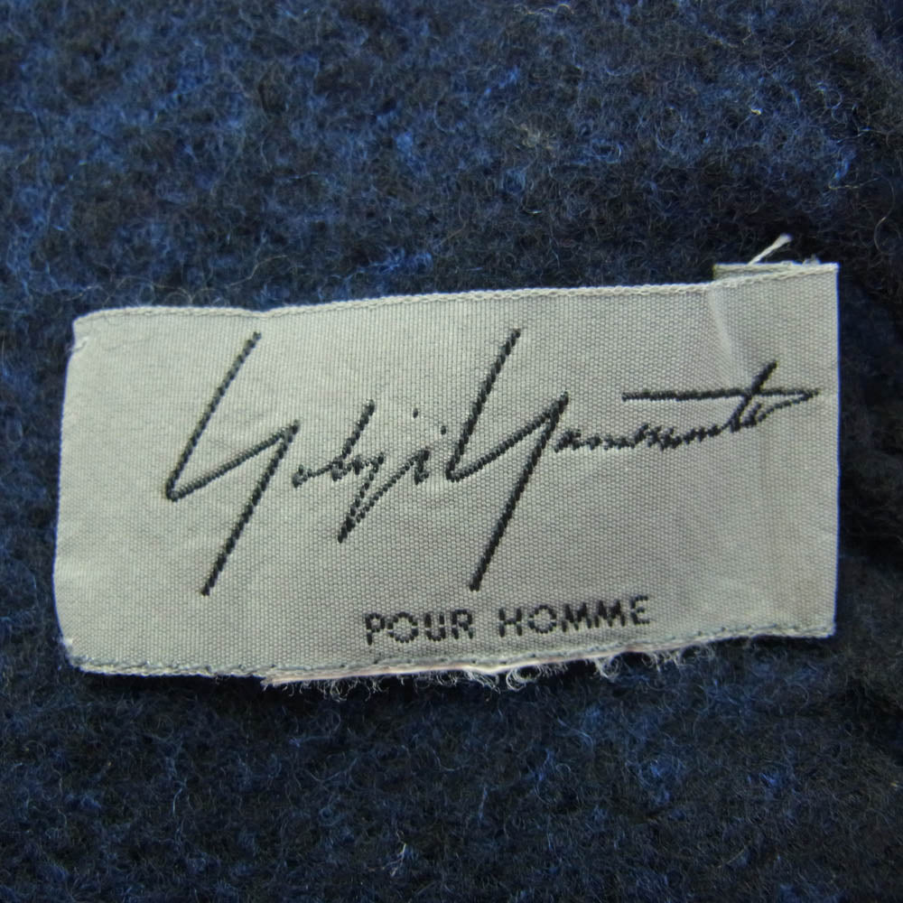 Yohji Yamamoto POUR HOMME ヨウジヤマモトプールオム ウール マフラー フリンジ ストール ネイビー系【中古】