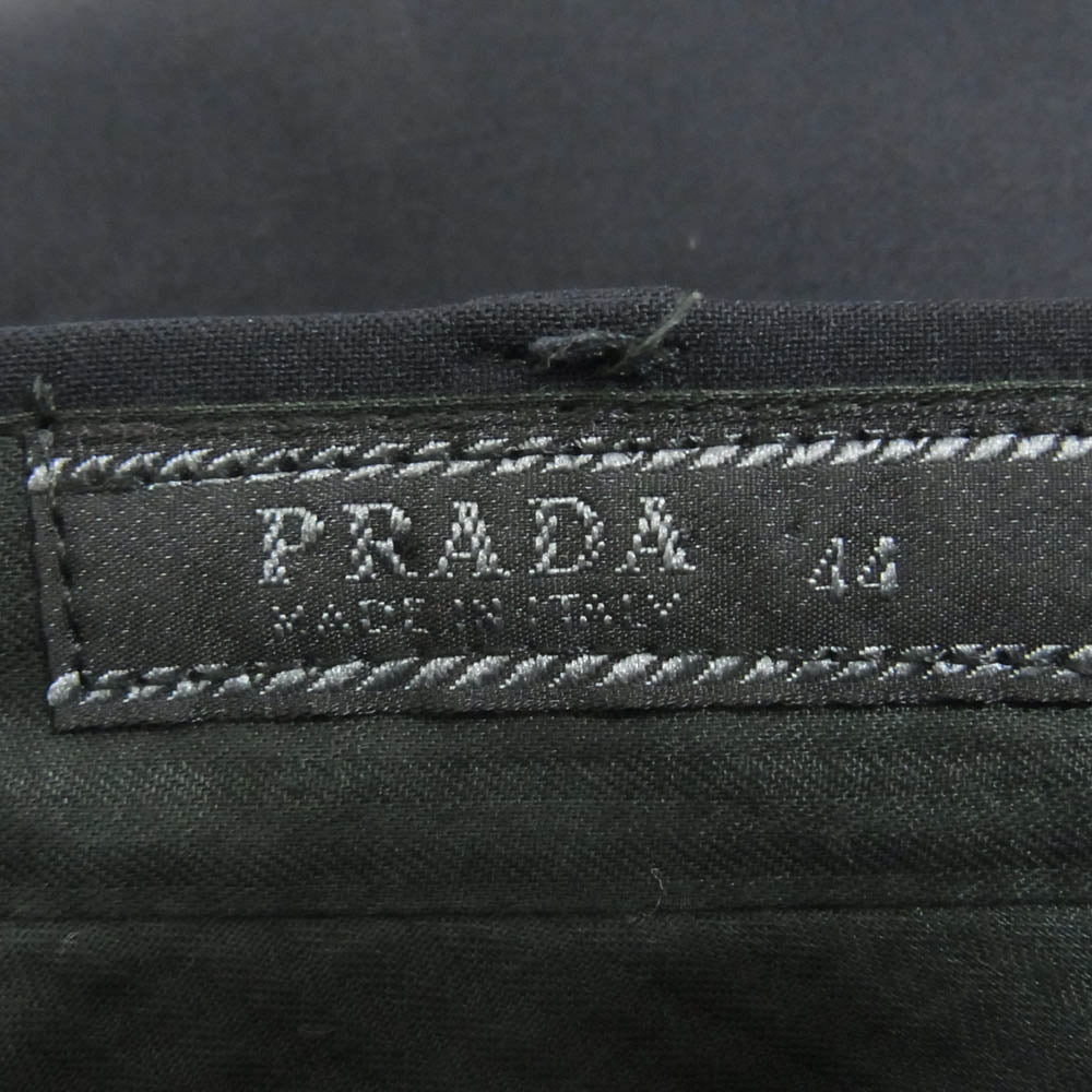 PRADA プラダ イタリア製 1タック ボタンフライ ウール スラックスパンツ ブラック系 44【中古】