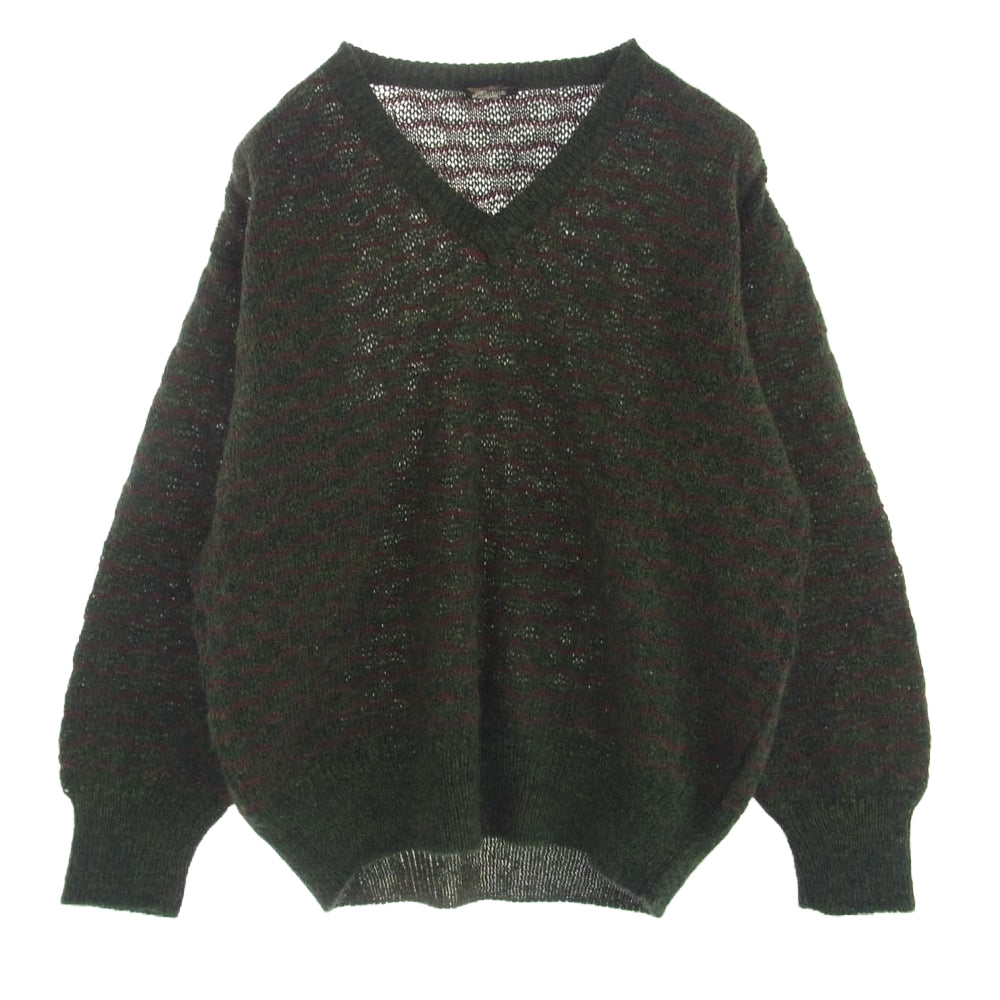GIORGIO ARMANI ジョルジオアルマーニ GA Separates Knitwearイタリア製 モヘヤ混 Vネック デザイン ニット 総柄 グリーン系 レッド系 50【中古】
