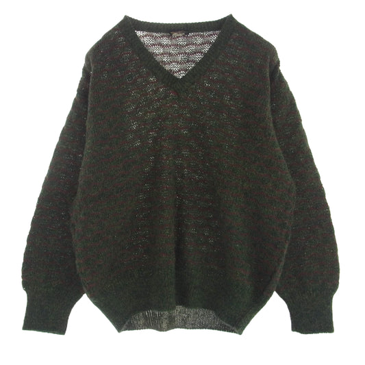 GIORGIO ARMANI ジョルジオアルマーニ GA Separates Knitwearイタリア製 モヘヤ混 Vネック デザイン ニット 総柄 グリーン系 レッド系 50【中古】