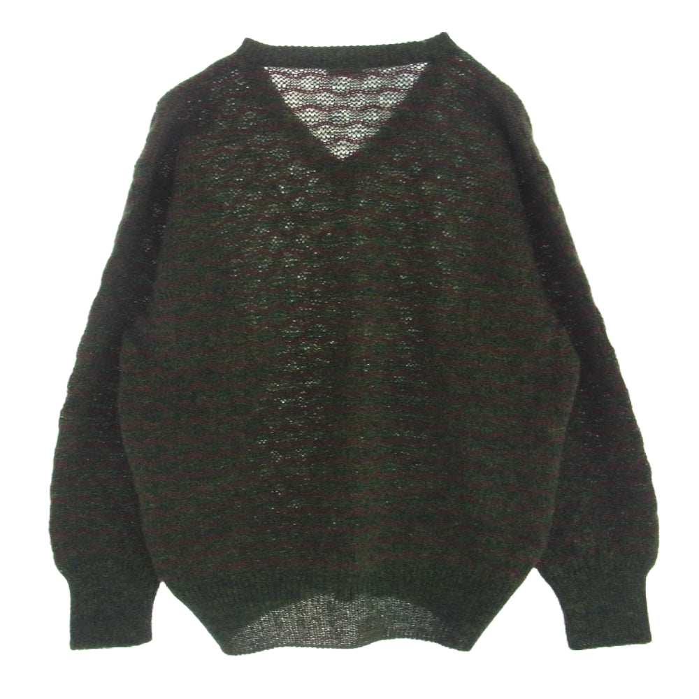 GIORGIO ARMANI ジョルジオアルマーニ GA Separates Knitwearイタリア製 モヘヤ混 Vネック デザイン ニット 総柄 グリーン系 レッド系 50【中古】