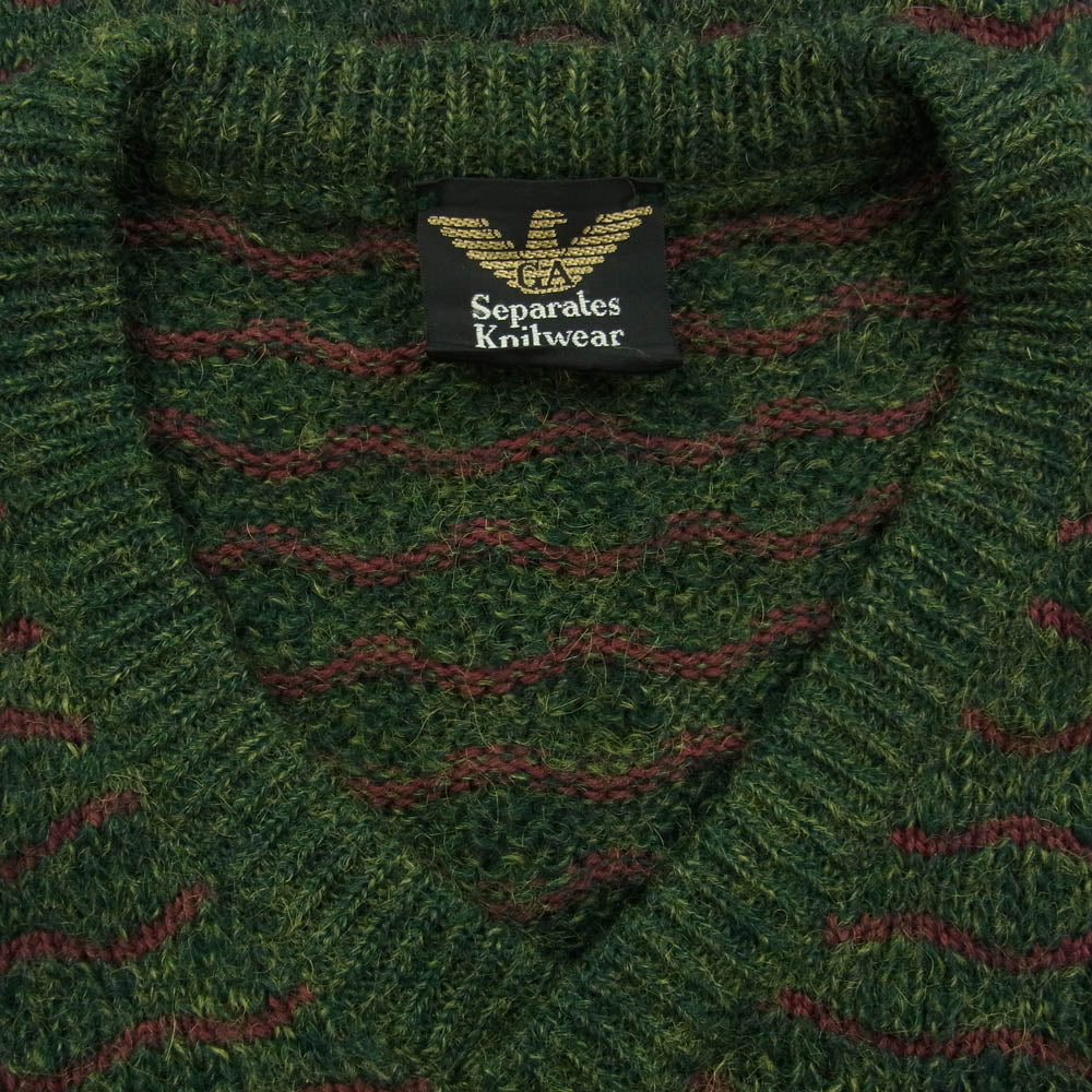 GIORGIO ARMANI ジョルジオアルマーニ GA Separates Knitwearイタリア製 モヘヤ混 Vネック デザイン ニット 総柄 グリーン系 レッド系 50【中古】