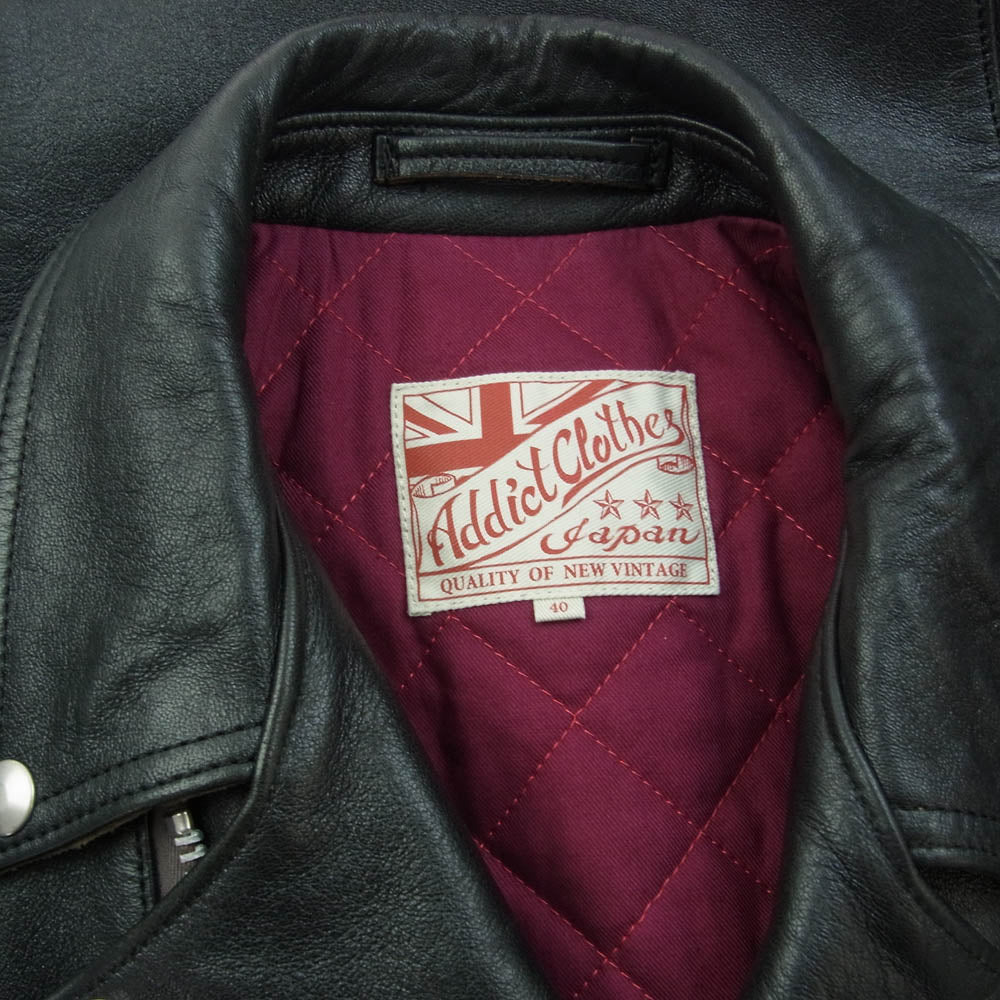 ADDICT CLOTHES アディクトクローズ AD-03 SHEEP-SKIN BRITISH ASYMMETRY JACKET シープスキン レザー ダブル ライダース ジャケット ブラック系 40【中古】