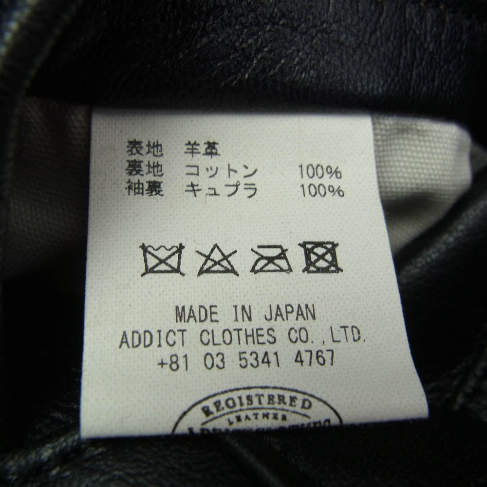 ADDICT CLOTHES アディクトクローズ AD-03 SHEEP-SKIN BRITISH ASYMMETRY JACKET シープスキン レザー ダブル ライダース ジャケット ブラック系 40【中古】
