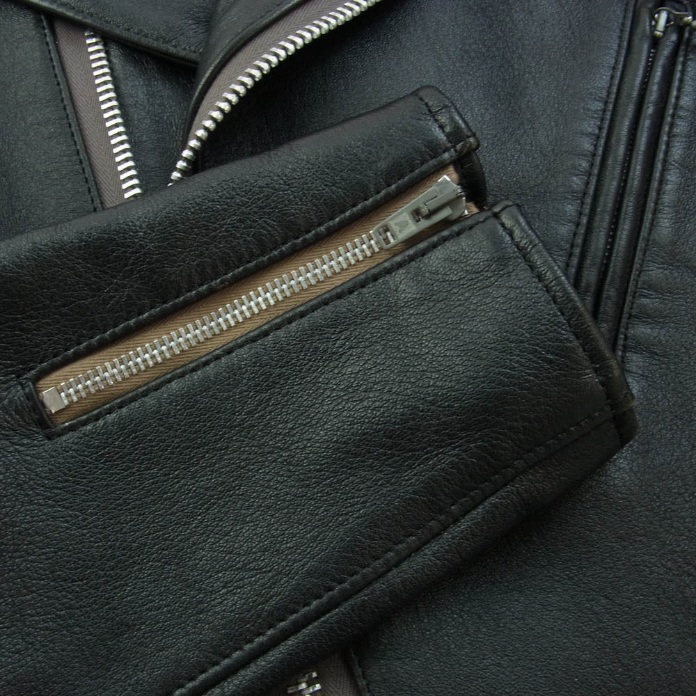 ADDICT CLOTHES アディクトクローズ AD-03 SHEEP-SKIN BRITISH ASYMMETRY JACKET シープスキン レザー ダブル ライダース ジャケット ブラック系 40【中古】