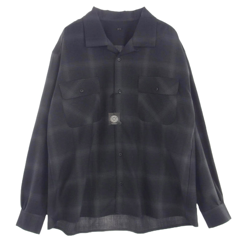 PORTER CLASSIC ポータークラシック PC-031-1460-10-05 SUPER 120'S OPEN COLLAR SHIRT スーパー オープンカラー オンブレチェック シャツ ブラック系 グレー系 L【中古】