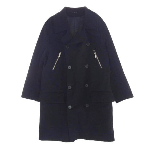 HERMES エルメス 国内正規品 エルメスジャポンタグ フランス製 カシミヤ100％ ダブルブレスト ジップポケット ロングコート ブラック系 52【中古】