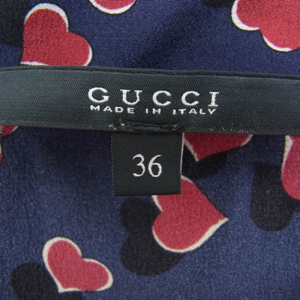 GUCCI グッチ 343085 シルク ハート ノースリーブ カットソー トップス ネイビー系 マルチカラー系 36【中古】